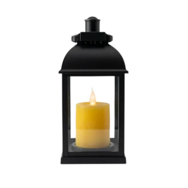 LED Candle Light in Black Lantern with Flickering Flame