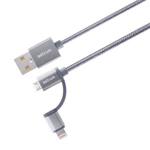 Astrum AC330 2- in-1 USB to Lightning &amp; Micro USB Charge &amp; Sync Braided Cable