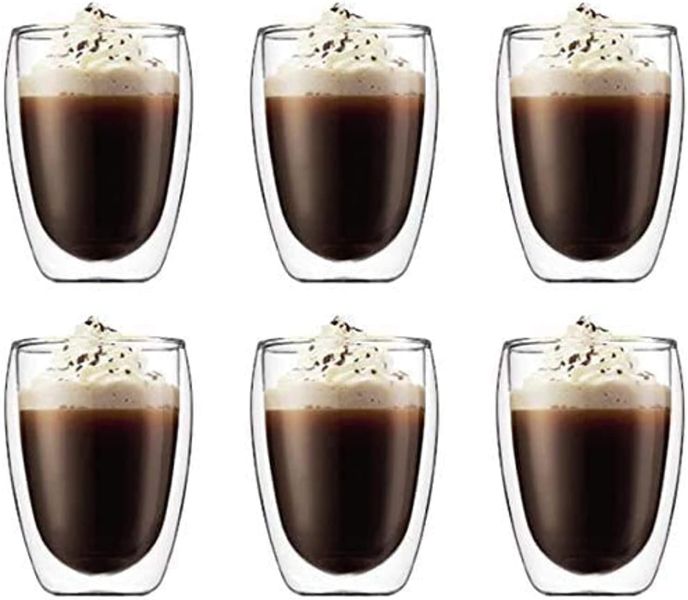 Sulfar 6 Pieces Double Wall Glasses Coffee Cup Large 350ML