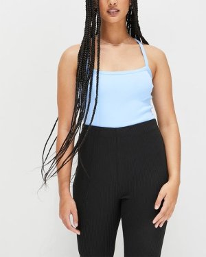 Women's Blake Scoop Neck Bodysuit With Back Strap - Powder Blue