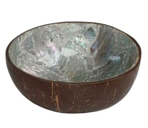 Coconut Bowl White Powa Shell Inlay - 14cm x 15cm