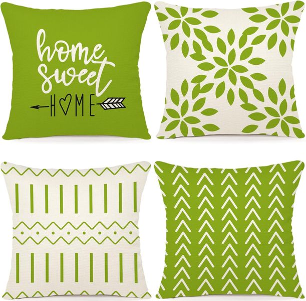 4-Pack 45×45cm Floral Pillow Covers, Soft and Breathable, Grass Green
