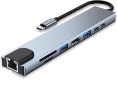8 In 1 USB-C Hub Adapter With 4K HDMI 100W PD USB-C Port USB 3.0 RJ45 SD/TF