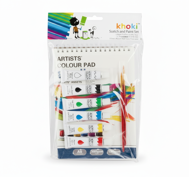 Khoki Art Supply Set with Sketch Pads, Colored Pencils &amp; Paints