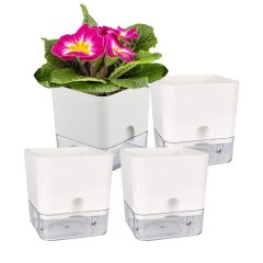 4Pc Self-Watering Transparent Lazy Flower Pot Square Planter Small