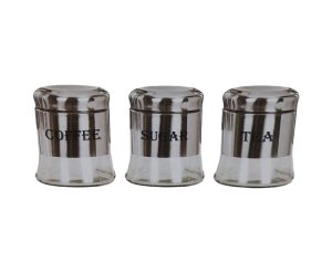 Stainless Steel Glass Storage Canisters Sugar Coffee Tea Container Jars