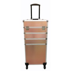 4 in 1 Aluminum Rose Gold Makeup Trolley Case Professional Train Case