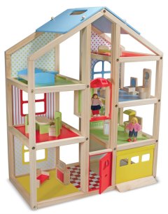 Melissa &amp; Doug Wooden Hi-Rise Dollhouse (With 15 Furniture Pieces)