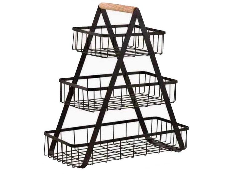 3 Levels Portable Multifunctional Fruit and Food Rack with Wooden Handle