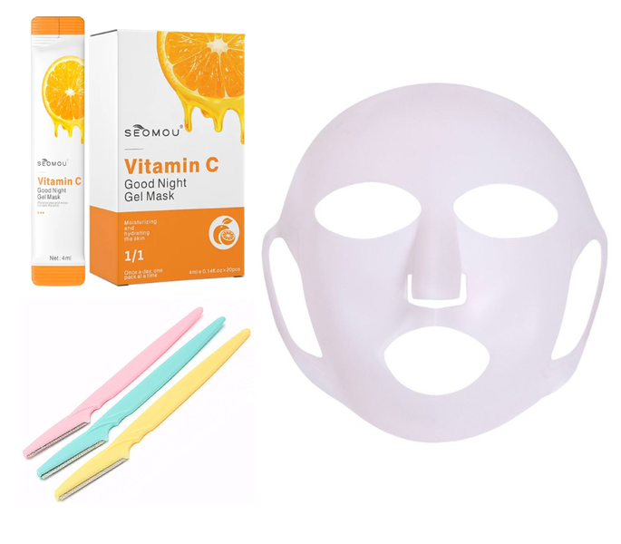 Mask Set Silicone Face Mask, Vitamin C Brightening Face Mask &amp; 3 Razor