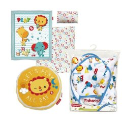 Fisher Price 3 Pc Bedding Set, Lion Cushion and Hooded Towel