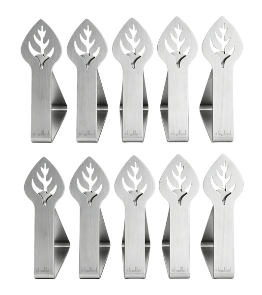 Kingdushi 10 Stainless Steel Leaf-Shaped Tablecloth Clips For Dining Tables