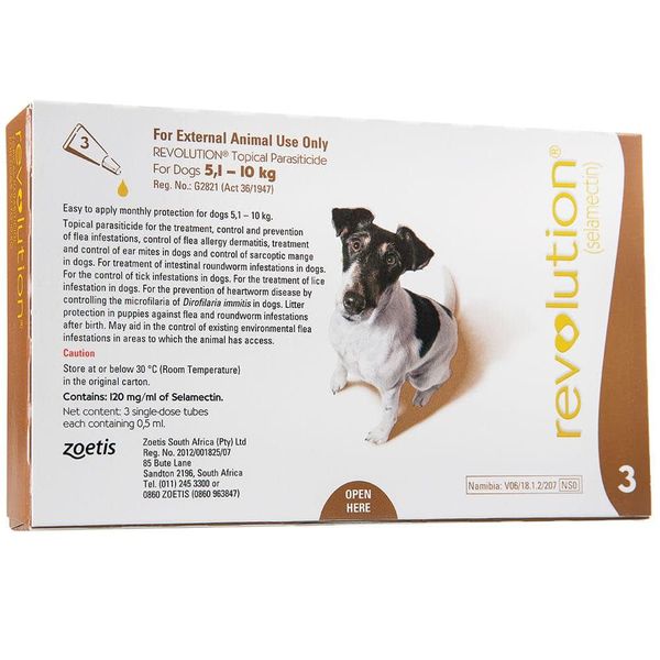 Revolution Topical Parasiticide for Dogs 5,1 - 10kg Brown (3 x 0,5ml)