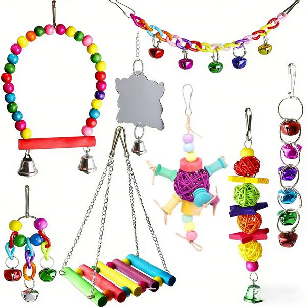 8 Pack Budgie Toys Bird Toys Set