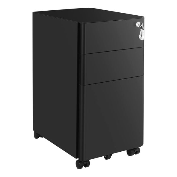Rolling File Cabinet - 3 Drawer Lockable Unit for Home Office