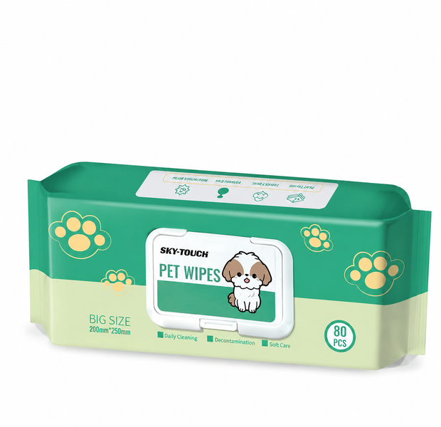 Sky-Touch Pet Wipes for Dogs &amp; Cats - 80 Count Big Size Gentle Cleaning