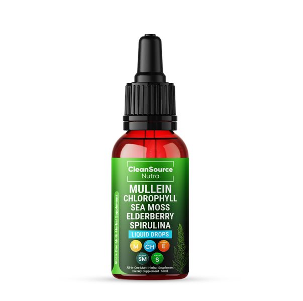 Mullein, Chlorophyll, Sea Moss, Elderberry &amp; Spirulina Liquid Drops - 50ml