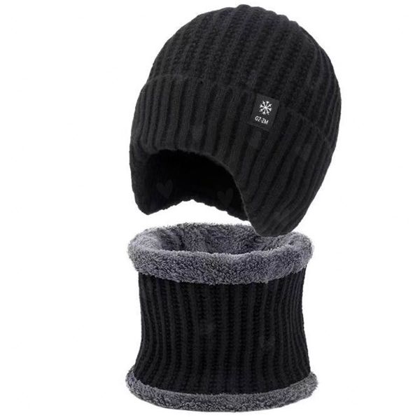 2 Pack Winter Beanie with Earflap Neck Warmer Set for Men Women