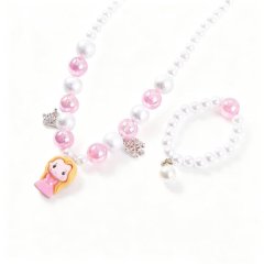 Girls Kids Shiny PearlPrincess Necklace &amp; Bracelet Sets-Set for Girls Kids