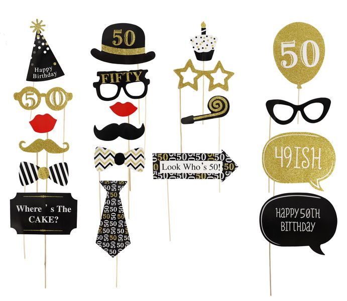 20-Piece 50th Happy Birthday Party Favors Photobooth Props