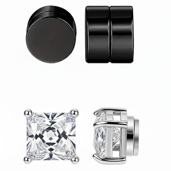 Set of 2 man's magnetic earrings without punching ear clips,