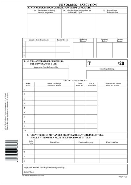 High Court Forms Execution Cover for Transfer Forms White 50's