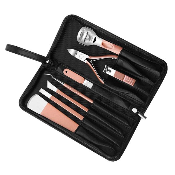 8-in-1 Stainless Steel Manicure Kit for Dead Skin Callus Removal- Rose Gold