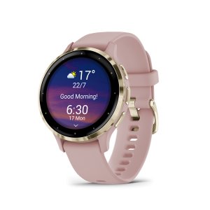 Garmin Venu 3S: Soft Gold Stainless Steel Bezel Dust Rose Case and Silicone Band