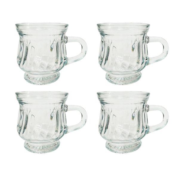 ROYAL TEA CUP - 4 Pack Elegant Glass Tea Cups with Handles (110ml Each)
