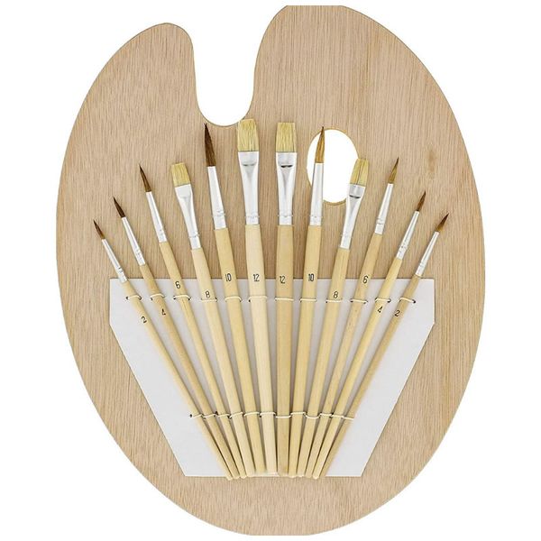 12-Piece Artist Paint Brush Set with Wood Painting Palette GF-19