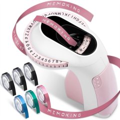 E975 Embossing Label Printer Machine with 6 Rolls Emboss Tapes, Pink
