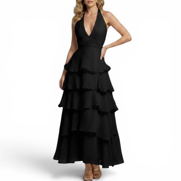GlammeFab Tie-Neck Layered Dress White