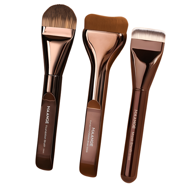 3 Piece Foundation Brush Flat Set - Dark Coffe Beige Set