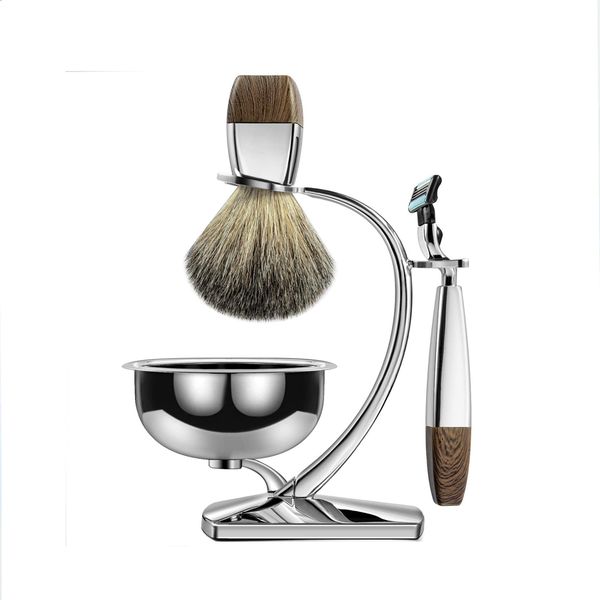 Luxury 4 in 1 Manual Safety Razor Brush Soap Bowl with Stand Shaving Kit