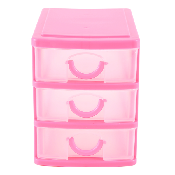 Mini translucent Drawer type plastic Storage Box rose red 3 Layers