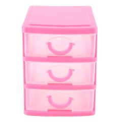 Mini Translucent Drawer Type Plastic Storage Box Rose Red 3 Layers