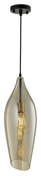 Bright Star Lighting Black Metal Pendant with Deep Cognac Colour Glass