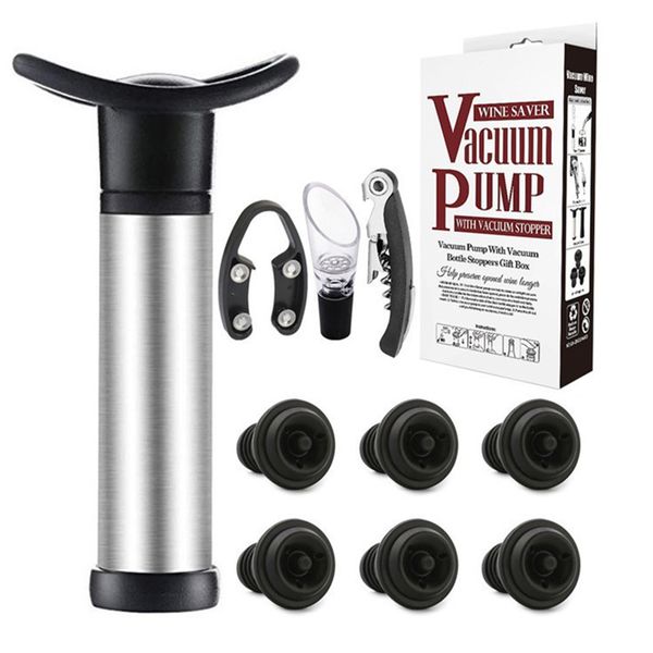 Wine Tool Set 6 Silicone Wine Stopper with Pump Wine Opener Pourer Cutter