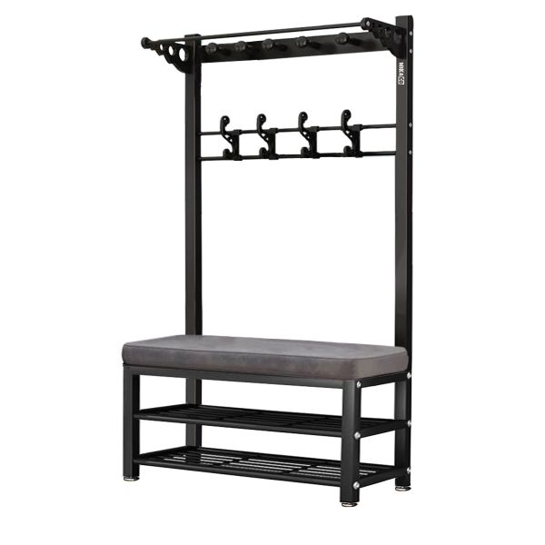 Shoe Bench Coat Rack-Velvet Gray Soft Seat