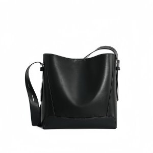 Women's Genuine Leather Bucket Bag, Minimalist Shoulder Crossbody