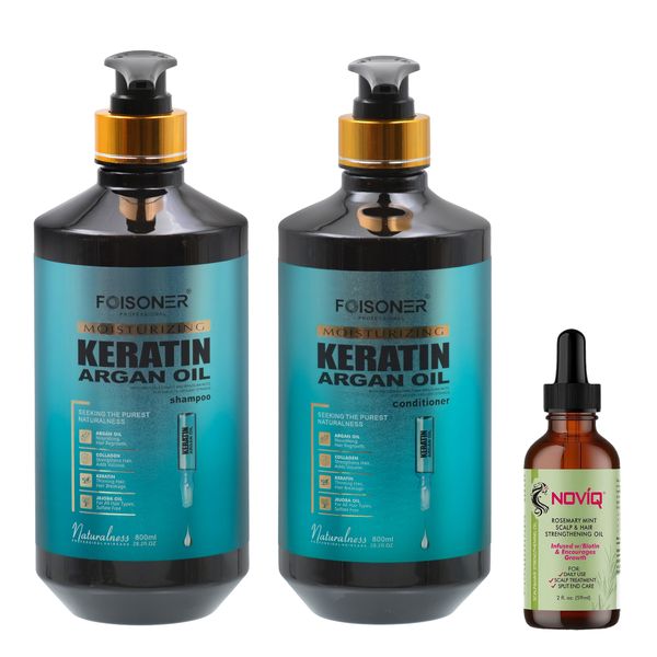 Keratin Argan Oil Shampoo &amp; Conditioner Set + Noviq Hair/ Scalp Oil
