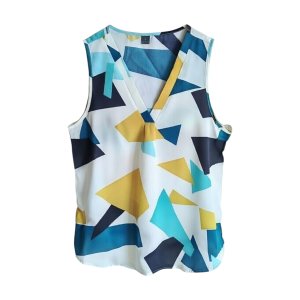 Women's Sleeveless V-Neck Abstract Blouse