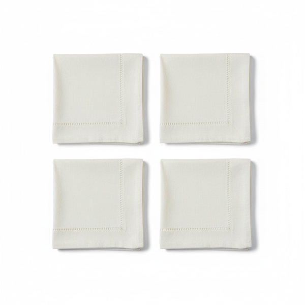 Set of 4 Off-White Table Napkins (45×45cm)-Elegant Cut-Out Border Detailing