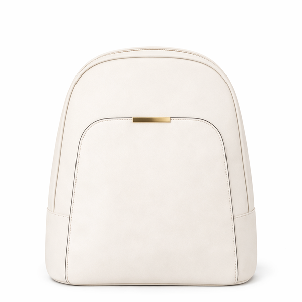 PU Leather Backpack Handbag for Women in White with Gold Detail and Pocket