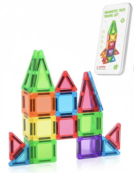 ZNZMART Magnetic Tiles Travel Set-26 PCS Building &amp; Portable Tiles STEM Toy
