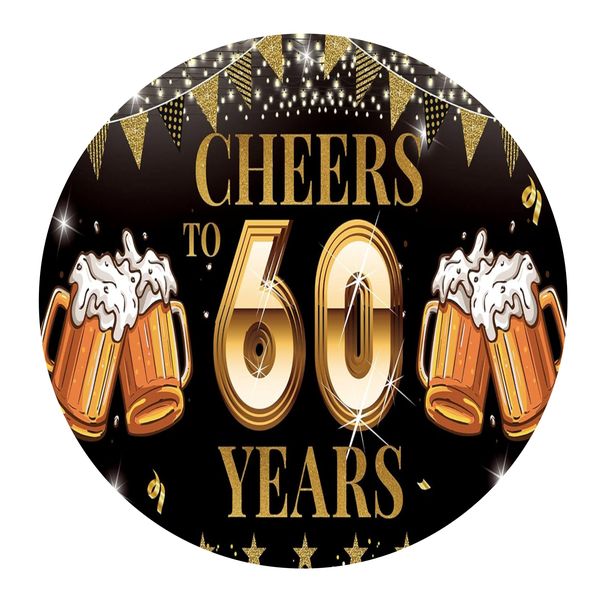 Cheers to 60 Years Round Wooden Vinyl Signage 40CM
