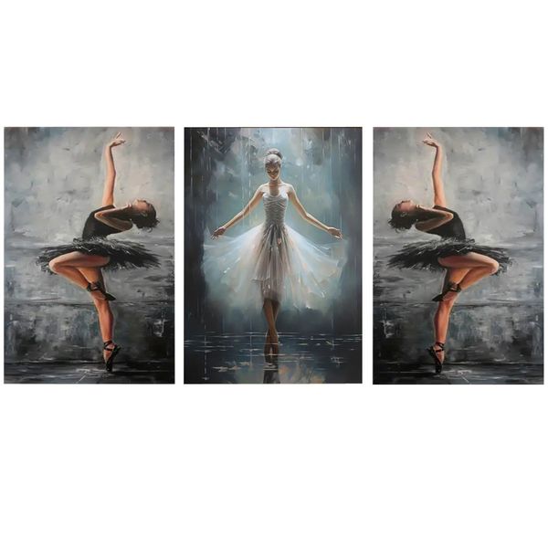 Canvas-Art-3 Pieces Black &amp; White Ballerina Nursery Decorative Wall Art