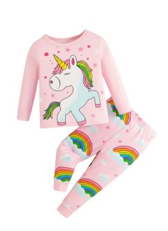 Cute Pink Baby Girl Rainbow Unicorn Print Pyjamas