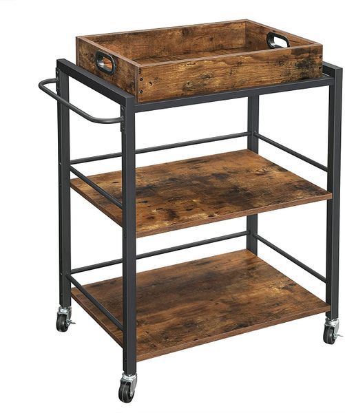 Lifespace Rustic Industrial Serving Cart &amp; Tray with Wheels &amp; Handle
