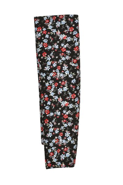 Black Chiffon Rectangular Scarf with Small Red and Blue Floral Prints